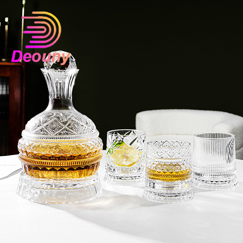 Glass Decanter Whiskey - DEOUNY-Carafe à vin rotative en diamant